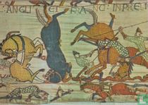 Tapisserie de Bayeux: Chevaux et caveliers normands s 'enchevêtrent dans une confusion tragique
