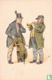 Man met cello en man met kornet of bugel