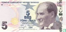 Turkey 5 New Lira (Prefix F) for sale