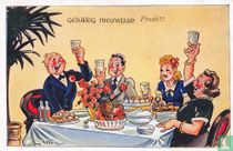 Vier personen heffen glas aan tafel (GN Prosit!!)