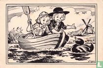 Twee kinderen in roeibootje