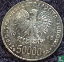 Pologne 50000 zlotych 1988 "70th anniversary Poland regaining independence"