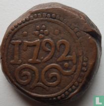 Ceylon VOC 2 stuiver 1792 (Galle) (met 4 bollen aan weerzijden VOC logo)