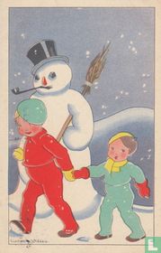 Kinderkaart op stap met de sneeuwman