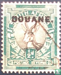 Mentions légales « DOUANE ». sur le timbre Springbok