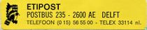 Etipost Postbus 235 - 2600 AE Delft