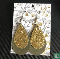 Handgemaakte hangers druppel leer groen / goud-glitter druppel