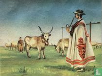 Herder in de nationale dracht in de Hongaarse poesta