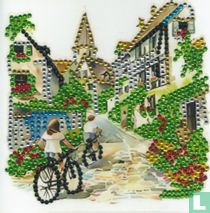  Zwarte fiets met huizen
