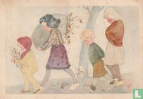 1948-01-5 Wandelende kinderen met zak takken