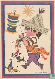 1957-02-4 kind met papieren hoed en lampion