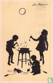 Silhouet van kinderen die bellenblazen