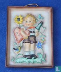 Wall pendant Boy with cake heart and bottle