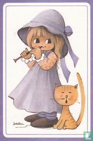 Kinderkaart meisje - hoed - kat - fluit