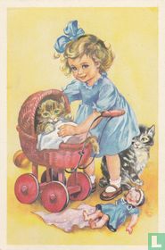 Kinderkaart meisje - poppenwagen - pop - katten