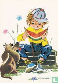 Kinderkaart jongen - hond - meloen
