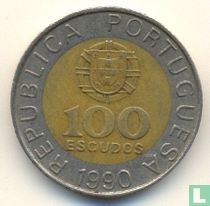 Portugal 100 escudos 1990 (5 rangées de stries)