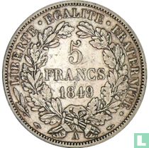 France 5 francs 1849 (Ceres - A - hand and dog's head) for sale